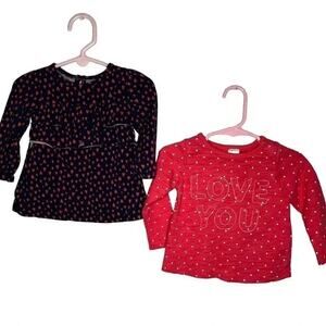Carter’s baby girl long sleeve tops hearts/polka dots Size 12 months